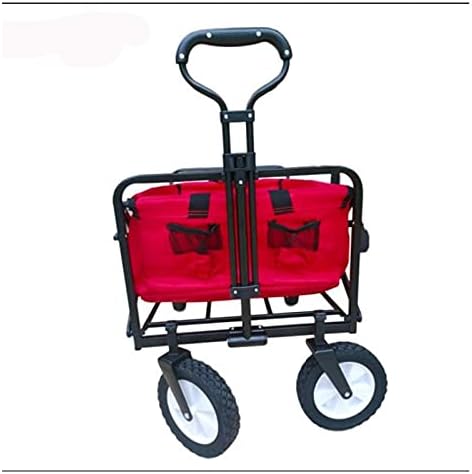 Folding Garden Cart Wagon, 4-Wheel Heavy Duty Folding Hand Truck, Red,