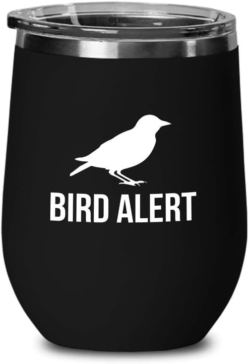 Birding Black Edition Wine Tumbler 12oz - Bird alert - Bird Feeder Bac