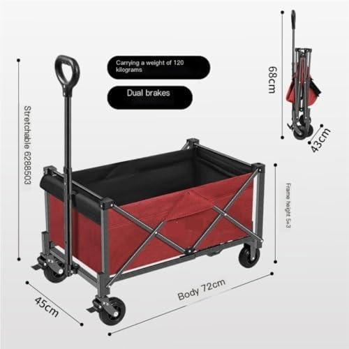 Portable Camping Cart,Folding Beach Trolley Cart for Outdoor Camping and Picnics Portable Shopping Cart with Small Pull Handle Red Color Option