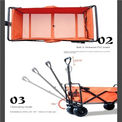 Portable Camping Cart,Foldable Beach Trolley Cart with Wide Wheels for Off Road Camping and Picnic Large Capacity Camper Van Outdoor Carts in Red