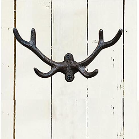 KiaoTime Vintage Cast Iron Deer Antlers Wall Coat Hooks Hanger Rack Wa