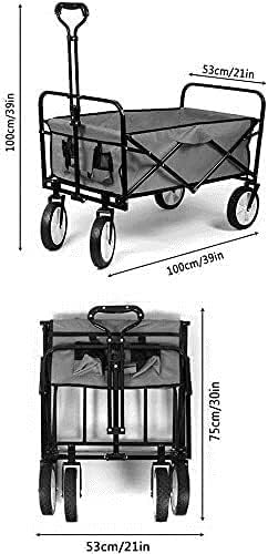Portable Camping Cart,Utility Wagon Portable Camping Cart Hand Cart with 4 Wheels and Adjustable Push Handle Load-Bearing 100kg / 220lbs