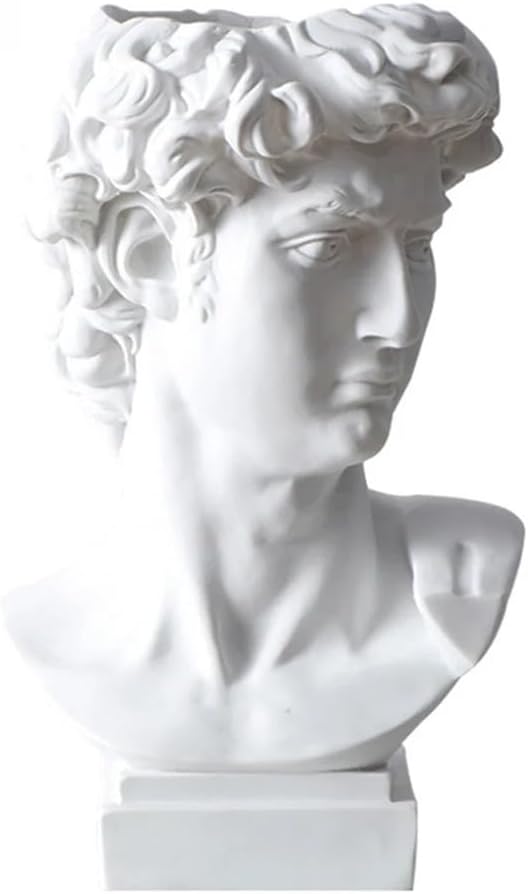 Queenbox 6.3x3.5in David Resin Bust Figurines Vase, Face Pot Heads Planter Container Holder, Classic Italy Art Statue Sculpture, White L