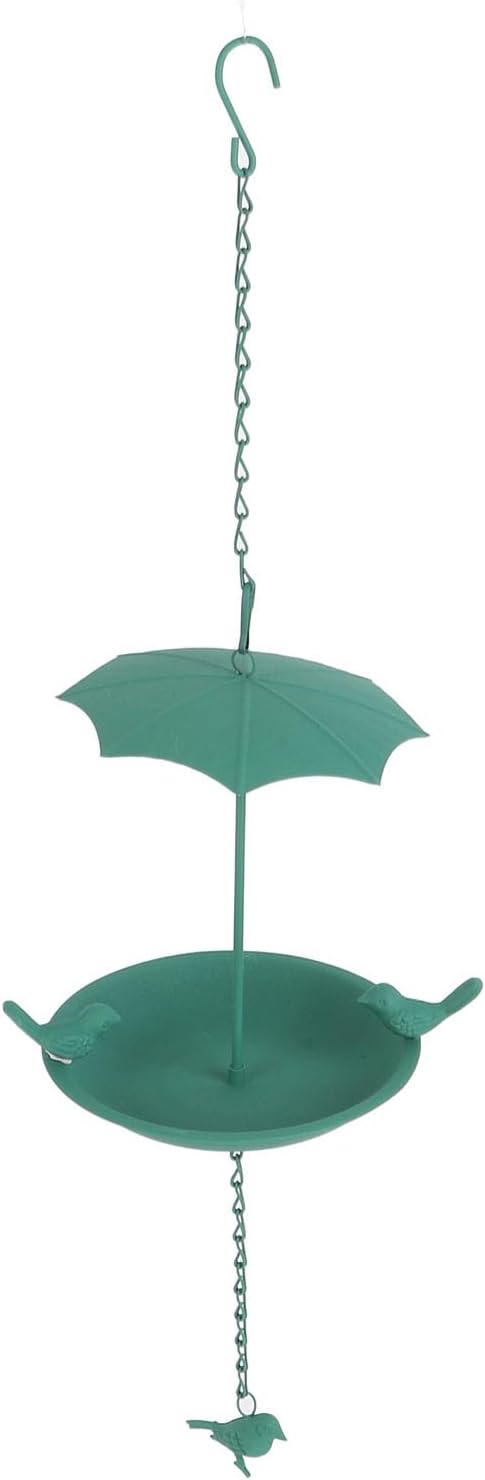 Green Large Capacity Hanging Bird Feeder Iron Umbrella Top Easy to Ins
