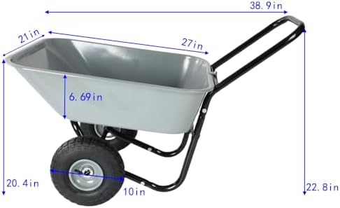 10" Pneumatic Wheel Barrow - Two-Wheeled Garden Cart for Easy Transpor