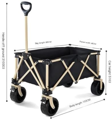 Portable Camping Cart,Outdoor Beach Camping Trolley Cart with Off Road Wheels for Picnics and Gatherings (Black)