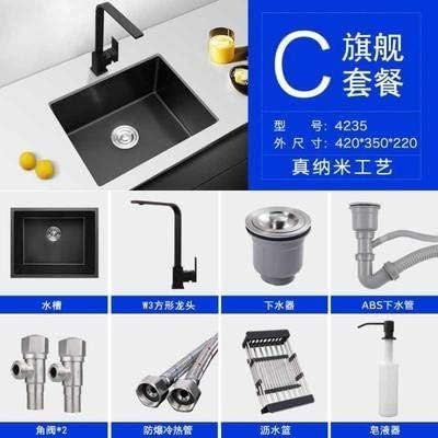 Black Kitchen Sink 304 Stainless Steel Single Sink Kitchen Vegetable Washing Basin Black Sink Above Counter (3830C) ()
