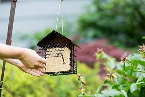 MEKKAPRO Suet Feeder for Outside Hanging Metal Roof, Woodpecker Feeder, Two Suet Bird Feeder Capacity, Cage Hanger Hanging Bird Feeder Easily Fits 2 Suet Cakes Holder - Wild Bird Feeder Basket