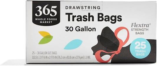 365 by Whole Foods Market, Flextra Strength Drawstring Trash Bags, 30 Gallon, 25 Count
