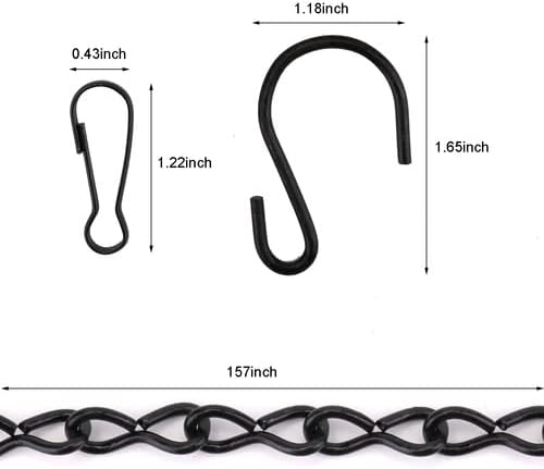 Suwimut 157 Inch Hanging Chains, Black Metal Hanging Basket Chain with 30 S Hooks and 30 Clips for Bird Feeders, Billboards, Planters, Wind Chimes, Lanterns, Grow Lights, Ornaments, Outdoor/Indoor Use
