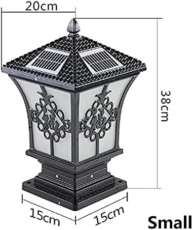 European StyleAntique Column Head Lamp Villa Wall Outdoor Door Solar Garden 220IP55Antirust Waterproof LED Pillar Lights Space: Community Courtyard Municipal Administration(Black,S20cm)