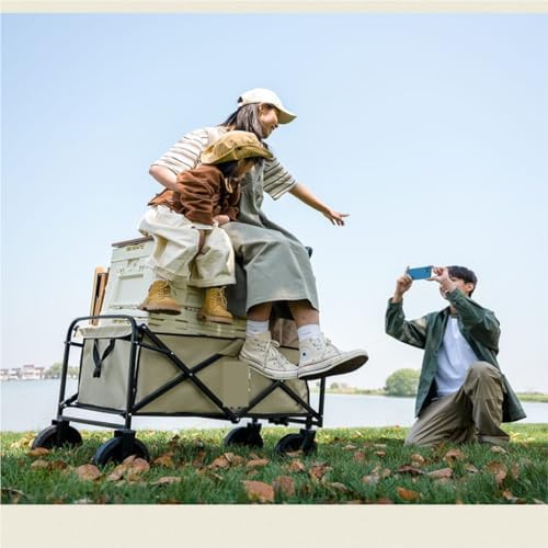 Portable Camping Cart,Outdoor Folding Beach Trolley Cart for Campervan Camping Portable Picnic Equipment Tool Cart with Black Finish