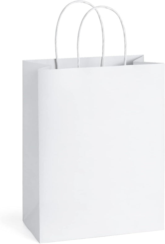 BagDream 25Pcs White Gift Bags 8x4.25x10.5 Kraft Paper for Gifts, Shop