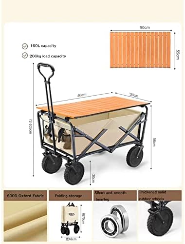 Portable Camping Cart,Camping Trolley Cart with Wheels, Folding Garden Beach Wagon Foldable Pull Along Trolley, with Removable Fabric for Picnic Transport Outdo
