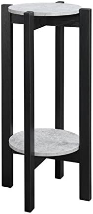 Convenience Concepts Newport Deluxe 2 Tier Plant Stand 14.75" - Modern Industrial Plant or Vase Display Stand for Living Room, Office, Den, Hallway, Faux Cement/Black