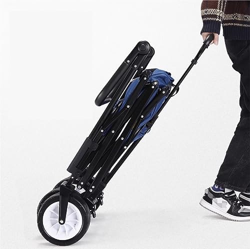 Portable Camping Cart,Heavy Duty Folding Beach Camping Trolley Cart with 4 Wheels Outdoor Garden Shopping and Fishing Wagon Pull Truck for Festivals (Blue)
