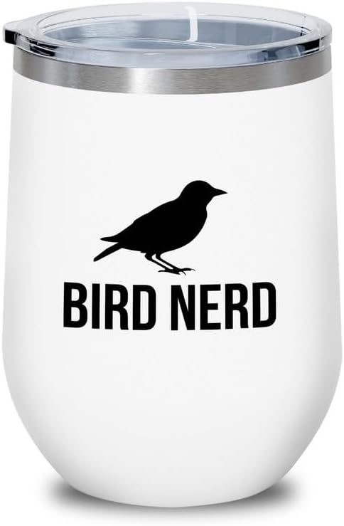 Birding White Edition Wine Tumbler 12oz - Bird nerd - Bird Feeder Backyard Birdwatcher Gifts Birding Bird Lover