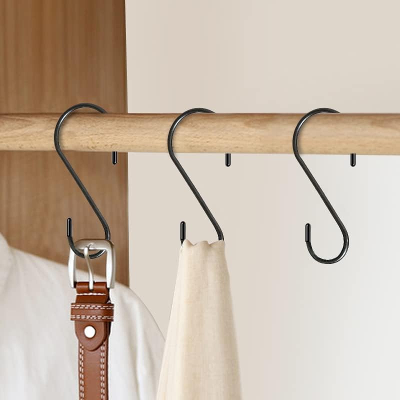 30 Pack S Hooks, 3.54 In Matte Black Heavy Duty Metal S Hooks Can with Stand, Up to 33 lbs, For Kitchen, Office, Garden or Outdoor, Hanging Plants, Clothes, Pots, Pans, Cups, Bags, Jewelry, Towels
