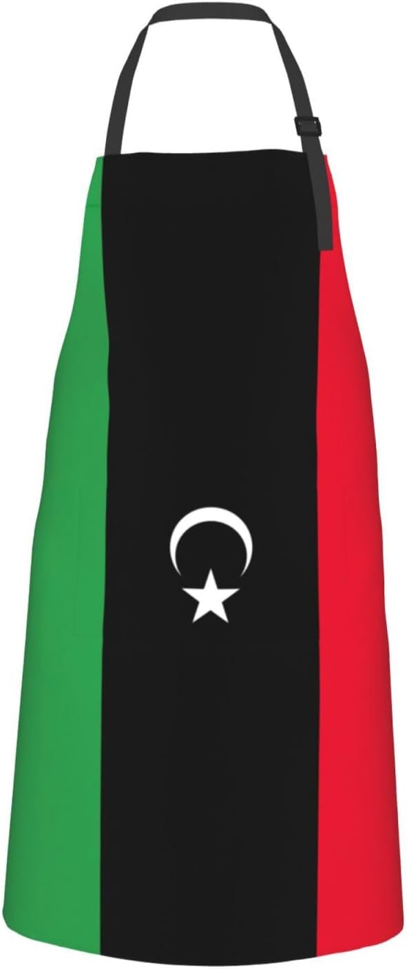 Libyan flag print Waterproof chef's apron with pocket apron for kitchen cooking baking barbecue and gardening