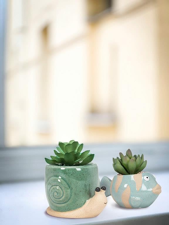 Abbott Collection Ceramic Fish Planter - Blue, Small (2" H)