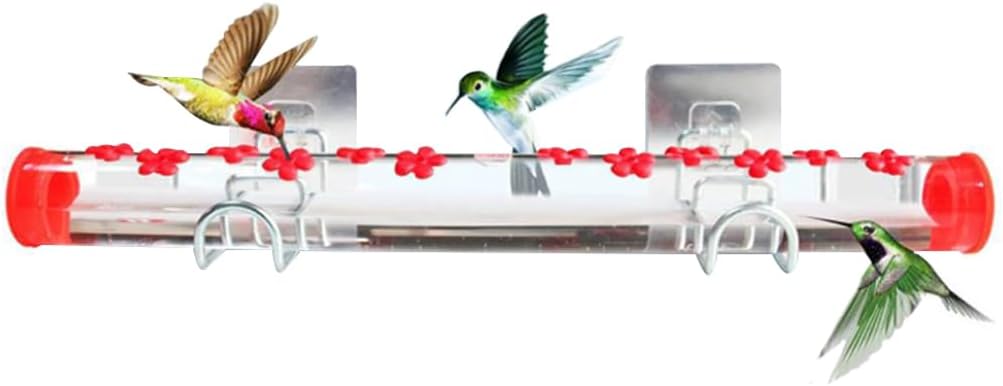 Hummingbird Window Feeder Window Hummingbird Feeder Bird Feeding Station with 12 Feeding Ports and Bird Habitat Perch Red 15.7 Inch.