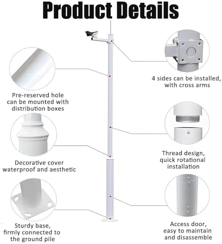 Universal Security Camera Mounting Pole, Adjustable 6.6FT to 19.6FT Stand for Solar Street Lights & Outdoor Surveillance, Ideal for Backyard, Garden & Driveway Use