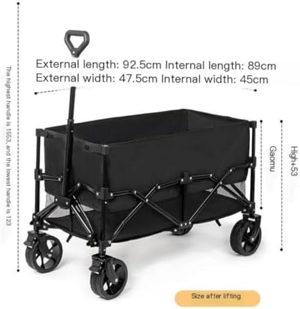 Portable Camping Cart,Outdoor Camping Beach Trolley Cart Foldable Trailer Portable Lift Trolley Black