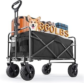 Collapsible Wagon 360 lbs, Heavy Duty Wagon Carts Foldable, Portable W