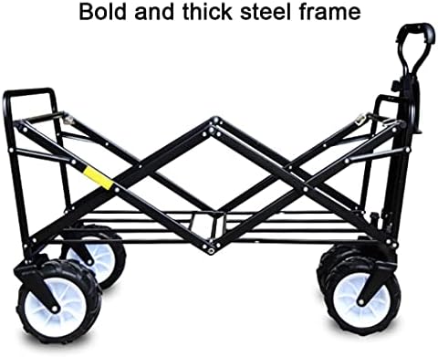 Pull Along cart Utility Carts Hand Truck Portable Folding Camping Wagon Household 4-Wheel Garden Cart Outdoor Utility Wagon with Storage Frame and Safety Belt Design Load Bearing 330lbs (Blue 90 *