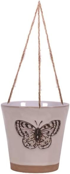 Blue Sky Clayworks 5” Hanging Bella Butterfly Planter, Ceramic, 6" x 6" x 4", Delicate Wing on Warm Ivory