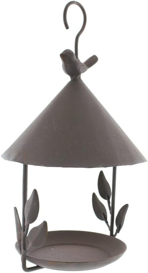 Hanging Bird Feeder Metal Outdoor Bird Food Holder Wild Bird House for Outside with Roof