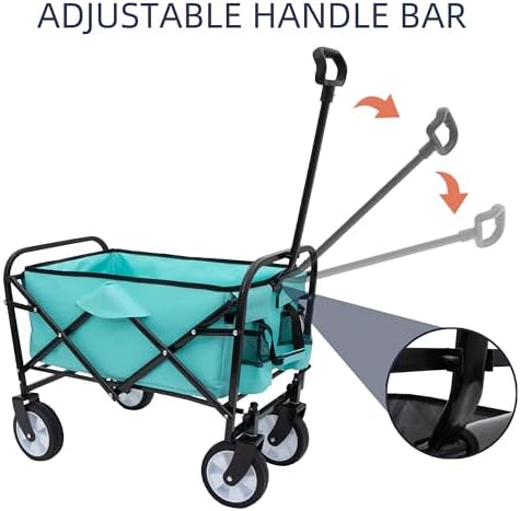 Heavy Duty Collapsible Wagon Cart - All-Terrain Foldable Utility Cart for Camping, Shopping, Sports, Gardening, Fishing - Expandable Design Supports 225lbs (Blue)