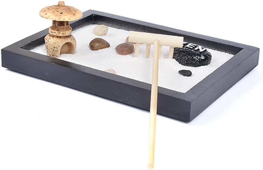 Japanese Zen Garden for Desk 6x4 Inches Large Tray White Sand River Ro