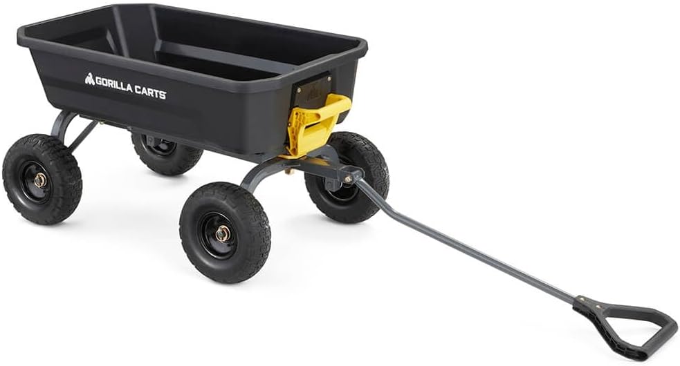 Gorilla Carts Heavy-Duty Dump Cart, Patented Quick-Release Dumping, Steel Frame, 600 lb Capacity, No-Flat 10-Inch Tires, Utility Wagon for Garden, Yard, Beach