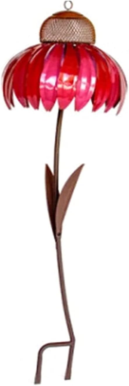 Coneflower Bird Feeders Sensation Coneflower Bird Feeder with Stand for Outside Garden Park Lawn Elegant Standing Bird Feeder Art Metal Birdfeeder (Color : Pink)