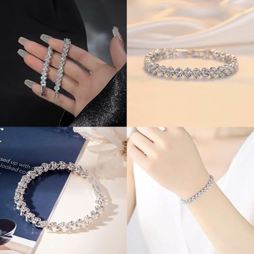 Crystal Wedding Jewelry Set, Silver Necklace Earrings Bracelet Crystal