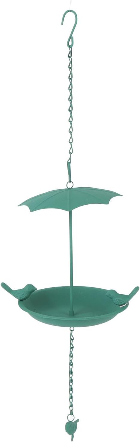 Green Large Capacity Hanging Bird Feeder Iron Umbrella Top Easy to Ins