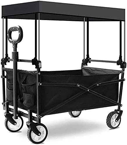 Portable Camping Cart,Push and Pu Folding Wagon with Canopy A-Field Coapsible Beach Wagon Outdoor Garden Cart Portable Hand Cart for Grocery ping Picnic Yard