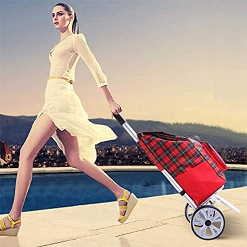 JSEIAJB Women Buy Food Shopping Cart Storage Bag Large Capacity Portable Cart Shopping Bag Folding Luggage Tug Organizer On Wheels Bags
