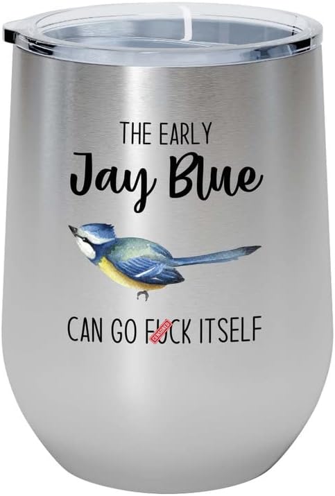 Bird Lover Silver Edition Wine Tumbler 12oz - Early jay blue go - Humm