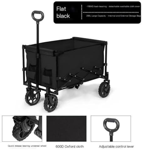 Portable Camping Cart,Outdoor Folding Beach Trolley Cart for Picnic Camping Portable Supermarket Shopping Cart with Cargo Trailer Black Color