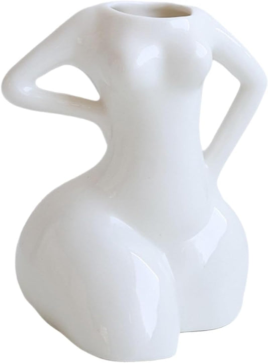 Abstract Female Body Vase - Artistic Butt & Boob Planter Bud Vase, Modern Ceramic Sculpture for Flowers, Funny Unique Home Decor Centerpiece (Akimbo-5.12'' H)