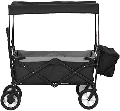 Pull Along cart Folding Wagon Trolley Cart Portable Garden Cart with 4 Wheels Romovable Canopy Collapsible Garden Cart Pull Wagon Hand Cart