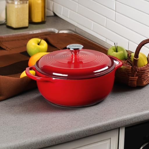 Lodge 4.5 Quart Enameled Cast Iron Dutch Oven with Lid – Dual Handles 