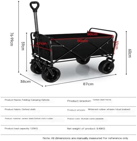 Portable Camping Cart,Outdoor Folding Beach Camping Trolley Cart with Portable Picnic Storage Mobile Outdoor Camper Cart (Black)