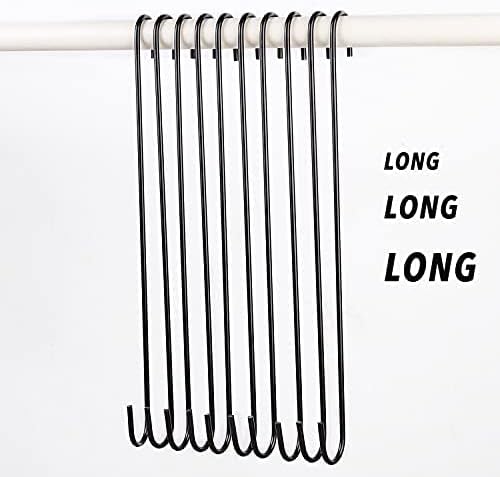 6 Pack 12 inch S Hooks for Hanging Plants, Bird Feeder, Kitchenware, Pots, Utensils,Flower Basket and Gardening Tool, Black Extra Long S Hooks Heavy Duty for Indoor Outdoor and Outdoor Uses