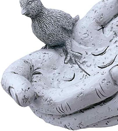 EatingBiting 7.5" Bird Bath Feeder in Hands Stone Garden Patio Ornament Water Decor Hand-Shaped Creative Resin Bird Feeder Outdoor Garden Decorations Ornaments for Porch Pathway Yard