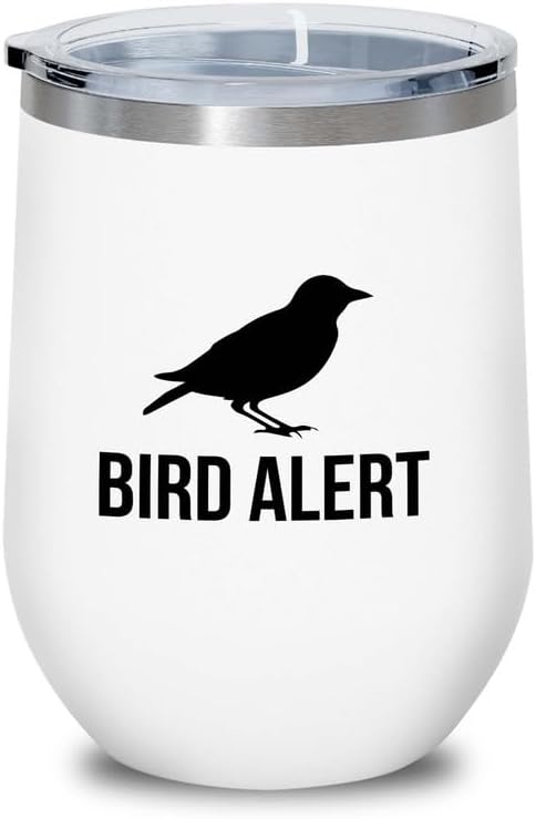 Birding White Edition Wine Tumbler 12oz - Bird alert - Bird Feeder Bac