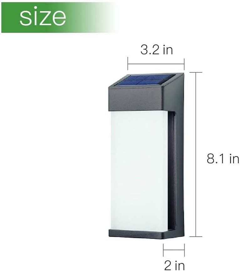 Outdoor 2PCS Solar Lights Wall Lamp Waterproof Rectangle Black Aluminum Acrylic Lampshade LED Garden Villa Decorative Control Vintage Sconce(6PCS)