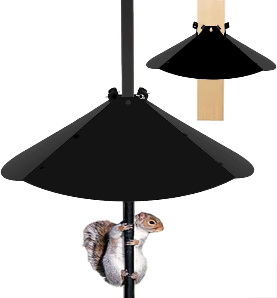 20 Inch Squirrel Baffle for Bird Feeder Pole, Adjustable Opening Size, for Up to 4x4 Inch Wide Wooden Post, Outside Pole Mount Bird House Guard for Outdoor Shepherd’s Hook.